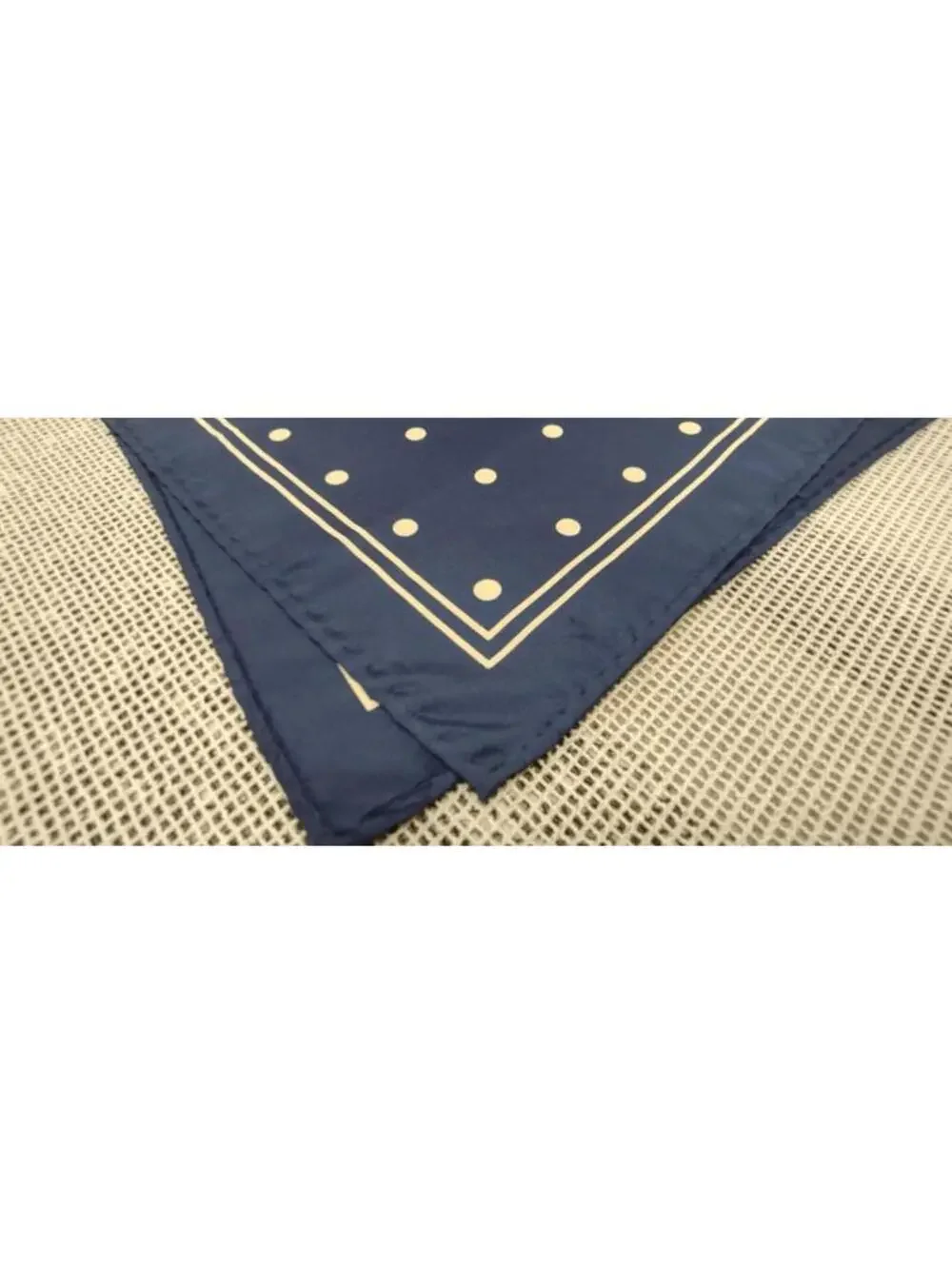 Vintage Navy Blue Silk Hnakie White Polka Dots NAUTICAL Menswear Handkerchief